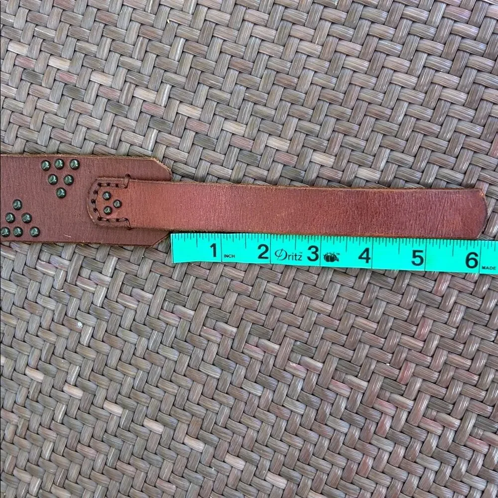 Western Boho Thick Brown Leather Belt with Stud Accents, D Ring Closure